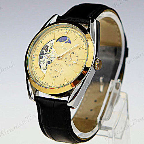 NEW Automatic Mechanical Stainless Steel Case Classic Leather Wrist Watch Great Gift