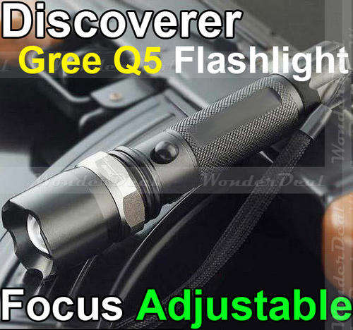 Discoverer CREE Q5 LED Zoomable Rechargable Torch Flashlight 3000mAh Battery + 2 Chargers
