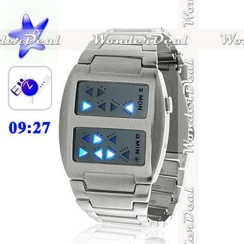 Unisex Special Japanese Inspired Blue LED Digital Watch with Stainless Steel Strap