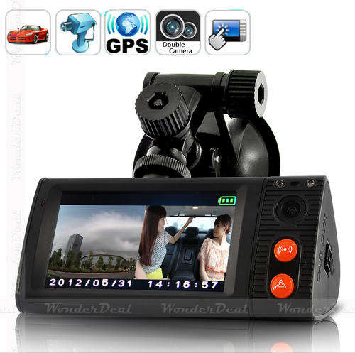 Dual Camera Car Blackbox DVR with 3 Inch Touchscreen, GPS Logger and 3D G-Sensor