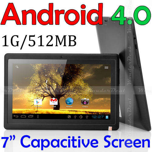 Newest Google Android 4.0 7" Capacitive Screen Tablet A13 1G CPU Wifi Laptop 4GB 512MB