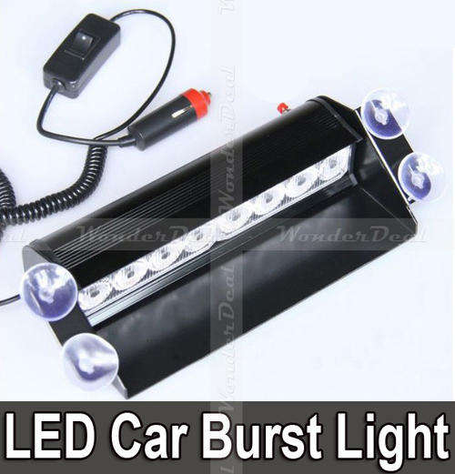 8 Super Bright LEDs Car / Truck Windshield Strobe Burst Flash Light Lamps with Windscren Suction Cup