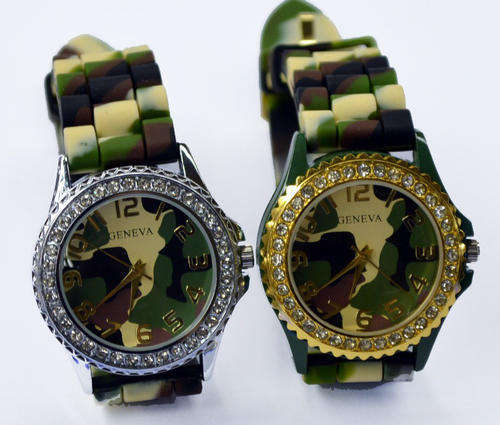 Military graphic camouflage with diamond type Quartz Woman Watch Ancient Roma Number