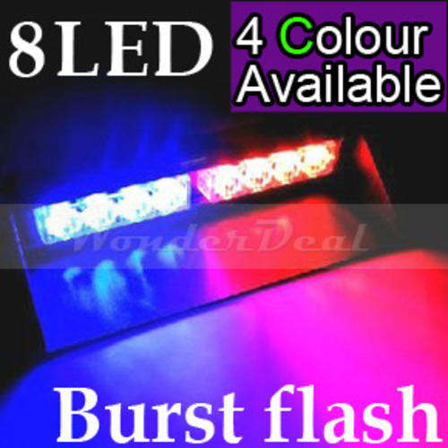 8 LED Super Bright Car Windshield Strobe Burst Flash Light Lamp with Windscreen Suction Cup 4 Colour