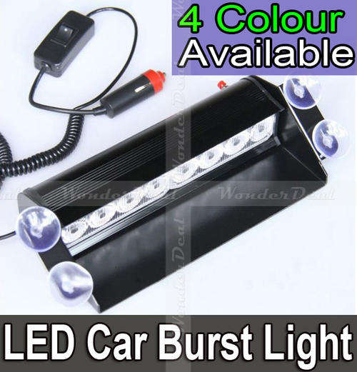 8 LED Super Bright Car Windshield Strobe Burst Flash Light Lamp with Windscreen Suction Cup 4 Colour
