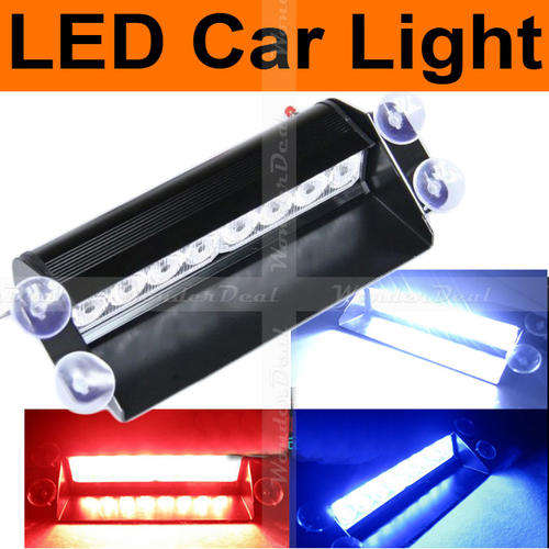8 LED Super Bright Car Windshield Burst Flash Light Lamp with Windscreen Suction Cup