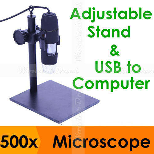 Supereyes USB Digital 500x Zoom Microscope with 8 LEDs, Height Adjustable Stand and Measure Software