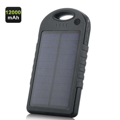 12000mAh Solar Powered Charger Power Bank - Weatherproof, Dustproof, Shockproof, Dual USB Output