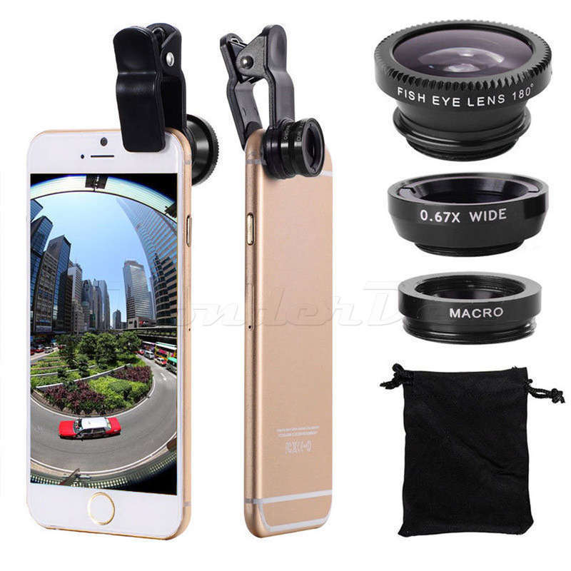 3in1(Fish Eye / Wide Angle / Macro) Universal Clip-On Camera Lens for iPhone 6S Samsung Cell Phone