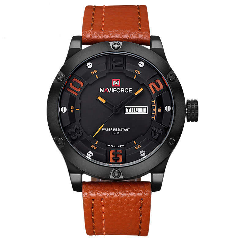 NAVIFORCE Military Watches Men Quartz Analog Clock Leather Strap Masculino Man Sports Army Watches