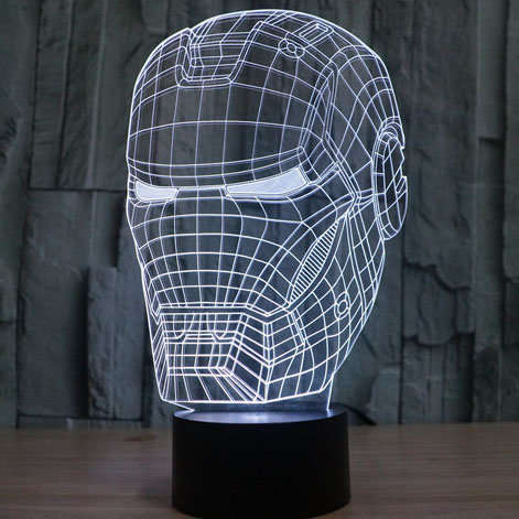 3D Iron Man Mask Illusion Led Night Light 7colors Changing Novelty Touch Control Table Lights Lamp