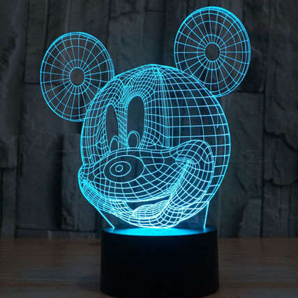 3D Mickey Mouse Illusion Led Night Light 7colors Changing Novelty Cool Decoration Gift Lamp