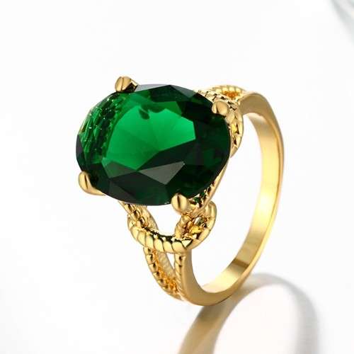 Retro Big Green Crystal Vintage  Women  Jewelry 18K Gold Plating Engagement  Size 7  Bague