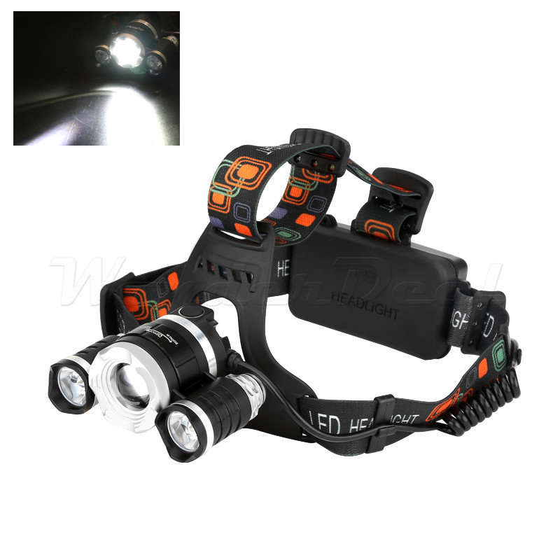 CREE T6 LED Headlamp 3x CREE LEDs 2400 Lumen 4 Light Modes Torch Adjustable Head Strap Zoom Function