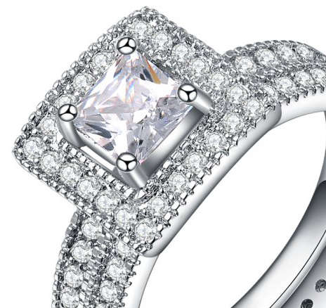 Women's Fasion Zircon Ring Dazzling "Eight Swords Eight Hearts" Shape White Gold Plated Alloy