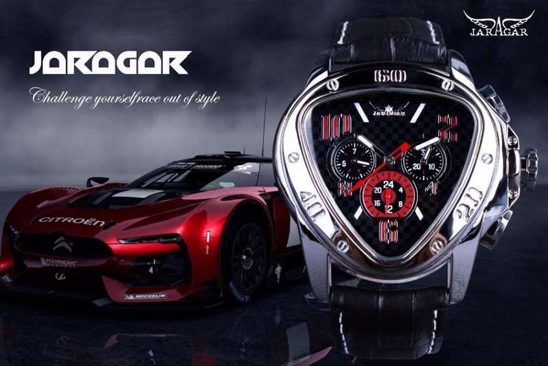 Jaragar Sport Racing Design Mens Automatic Mechanical Triangle Watches Genuine Leather Strap PML