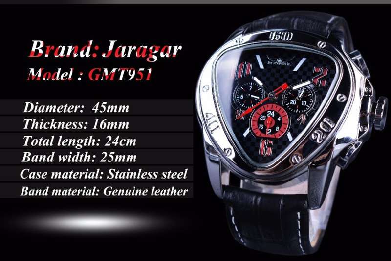 Jaragar Sport Racing Design Mens Automatic Mechanical Triangle Watches Genuine Leather Strap PML