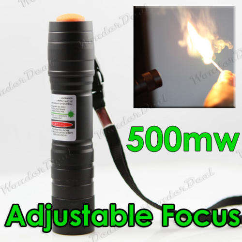 Brandnew 500mW 532nm Portable Focus Adjustable Green Beam Laser Pointer + Li Battery + Charger