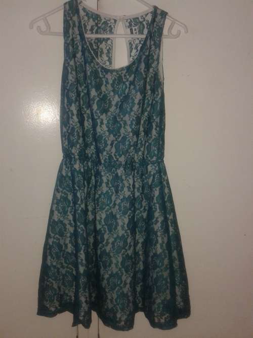 LADIES TURQUOISE COCKTAIL DRESS - SIZE 10 (34)