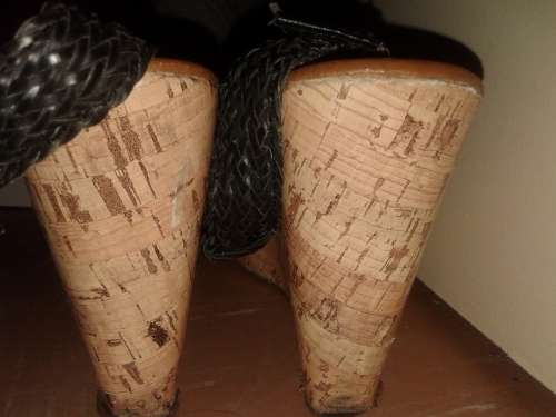 LADIES BLACK STRAP PLATFORM / WEDGE SHOES SIZE 7