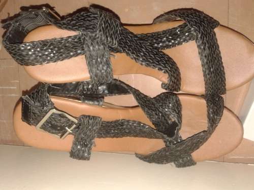 LADIES BLACK STRAP PLATFORM / WEDGE SHOES SIZE 7