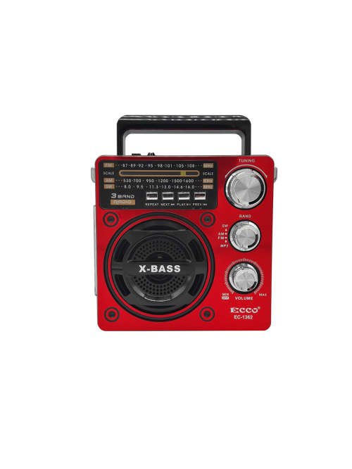Ecco Red Portable Solar Radio with Torch & Light USB/FM/SD & TF Card-EC1362