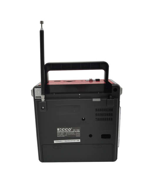 Ecco Red Portable Solar Radio with Torch & Light USB/FM/SD & TF Card-EC1362
