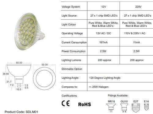 12V or 220V - SMD LED 2.5watt Down light