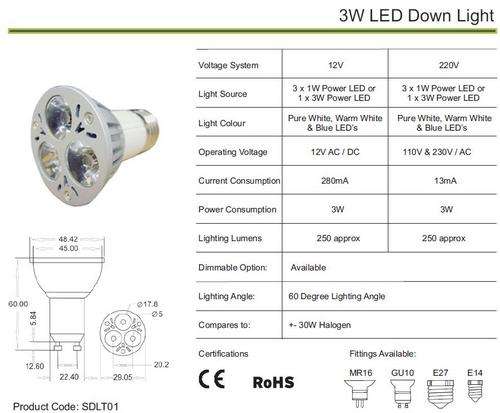 220V - SMD LED 3W Down light