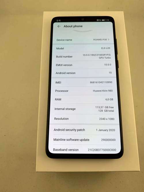 Huawei P30 Black 128gb storage 6gb ram