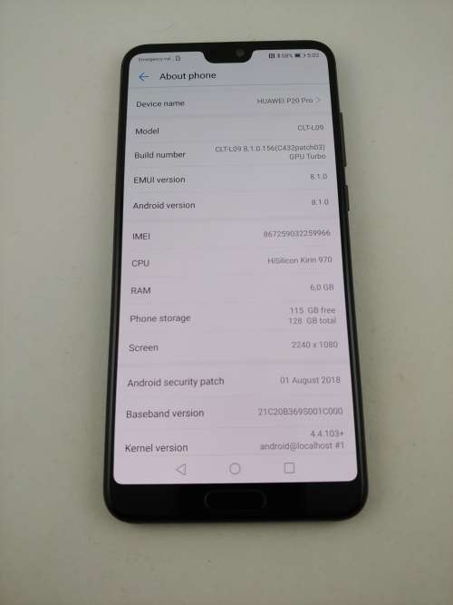 Huawei P20 pro  Black Single Sim
