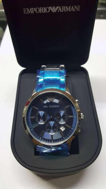 EMPORIO ARMANI BLUE FACE STAINLESS STEEL MENS WATCH