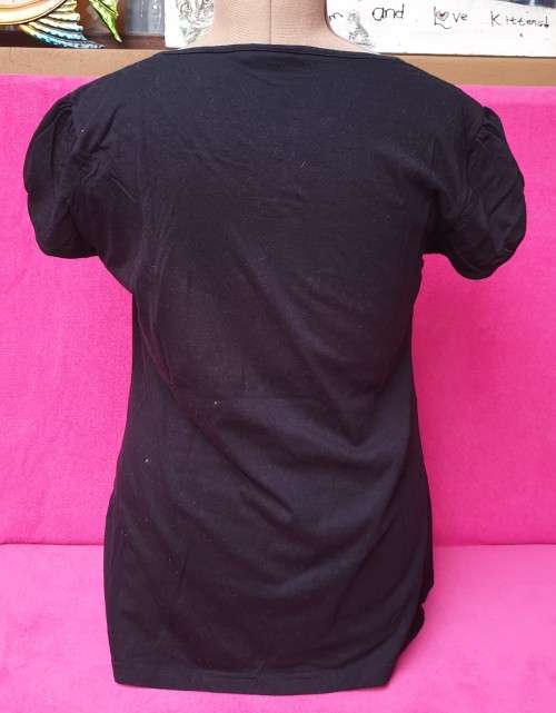 Cute Ladies Black T-Shirt with Rouche-detail in front Size XXL