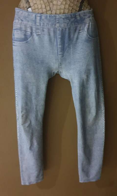 Girls Blue Denim-printed Leggings Age 9-10