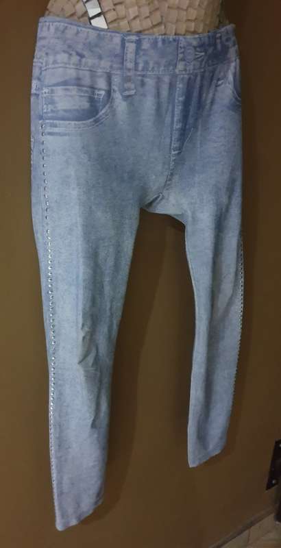Girls Blue Denim-printed Leggings Age 9-10