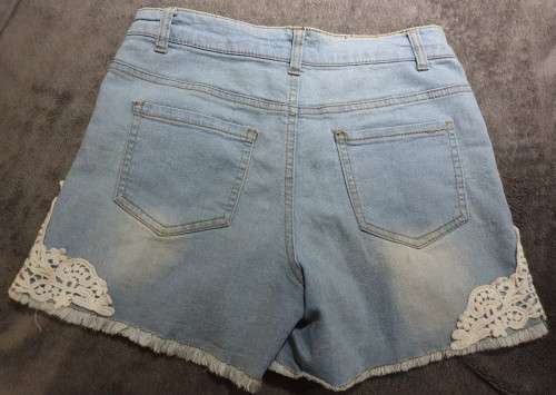 AS NEW!! Girls "Pink Angel" Denim Shorts with Lace-trimmings Age 13-14