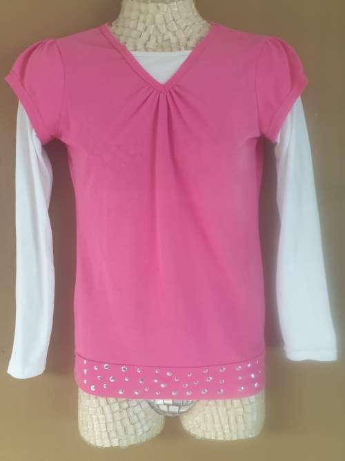 Girls Pink and White Long-sleeved T-shirt Age 13-14