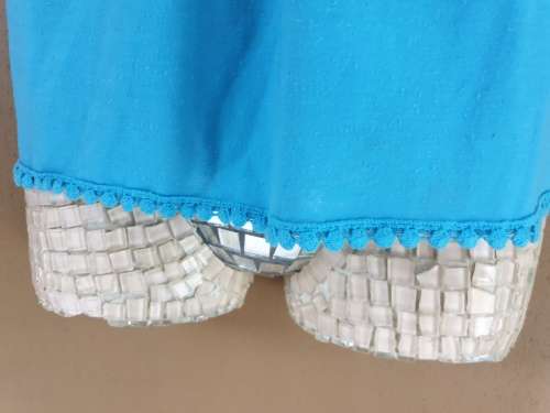 Pretty Turquoise Ladies Top with detail around sleeves and hemline Size 42