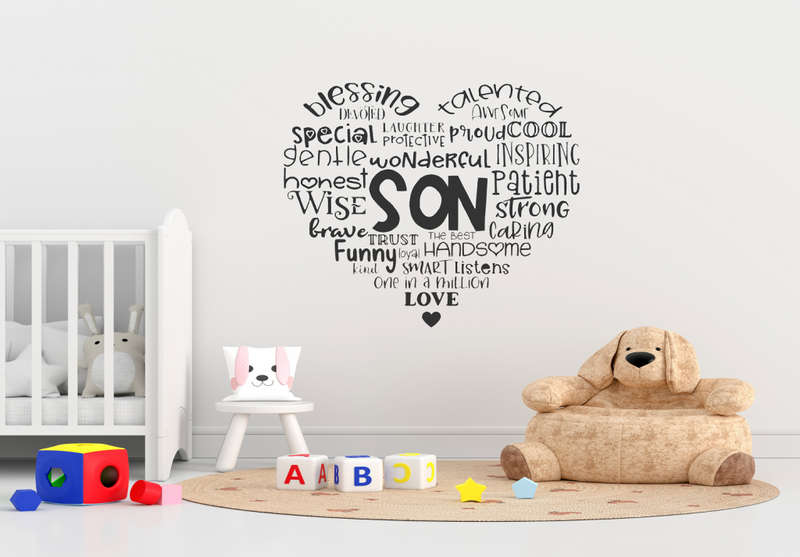 Black Vinyl Home Decor Wall Art - Script Heart Son