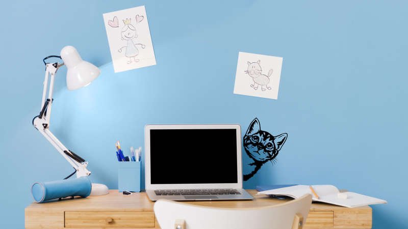 Vinyl Home Decor Wall Art - Peeking Kitty - Black