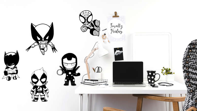 Black Vinyl Super Hero set Home Decor Wall Art