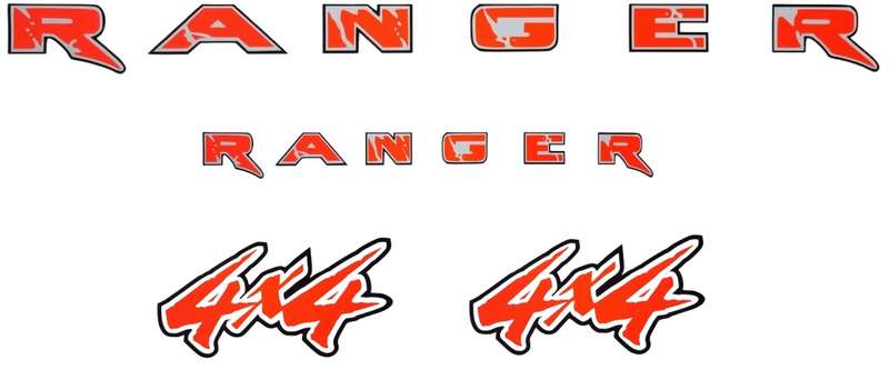 Decorative tailgate sticker set compatible with any Ford Ranger - Orange, Black