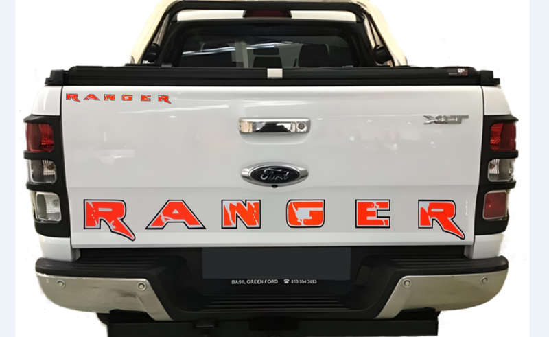 Decorative tailgate sticker set compatible with any Ford Ranger - Orange, Black