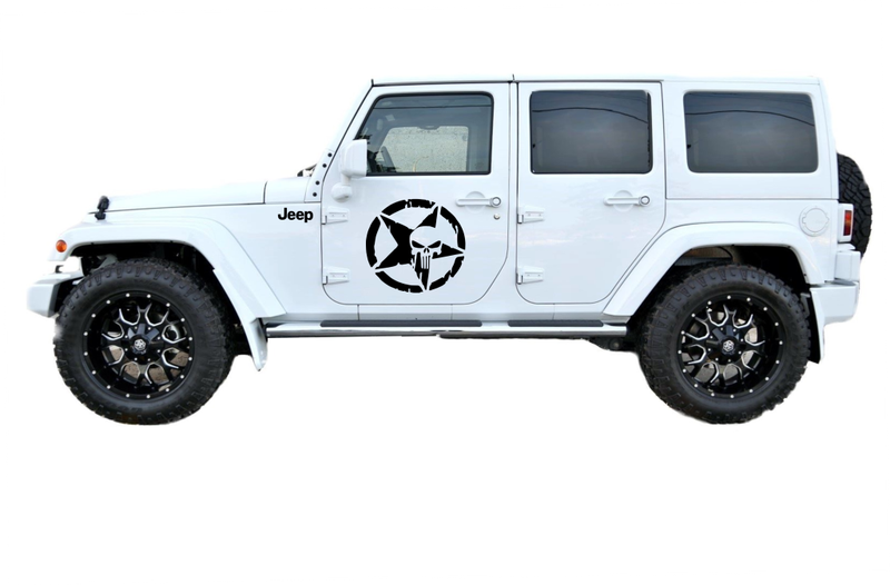 Jeep styling set: Metal Keychain and valve caps, door and fender stickers - Punisher