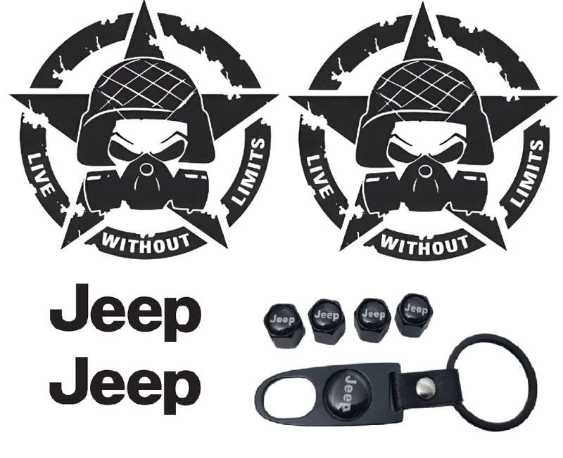 Jeep styling set: Metal Keychain and valve caps, door and fender stickers - Mask