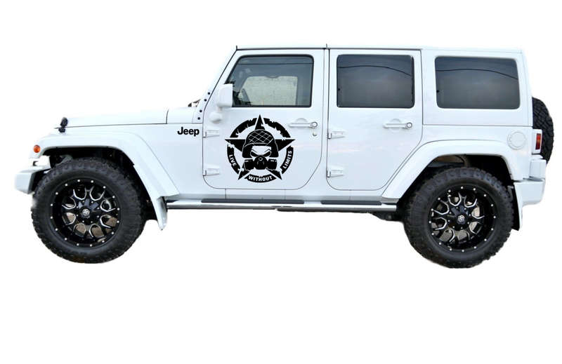 Jeep styling set: Metal Keychain and valve caps, door and fender stickers - Mask