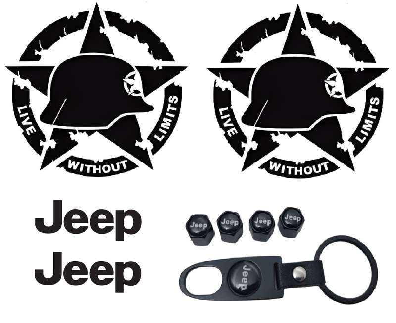 Jeep styling set: Metal Keychain and valve caps, door and fender stickers - Helmut