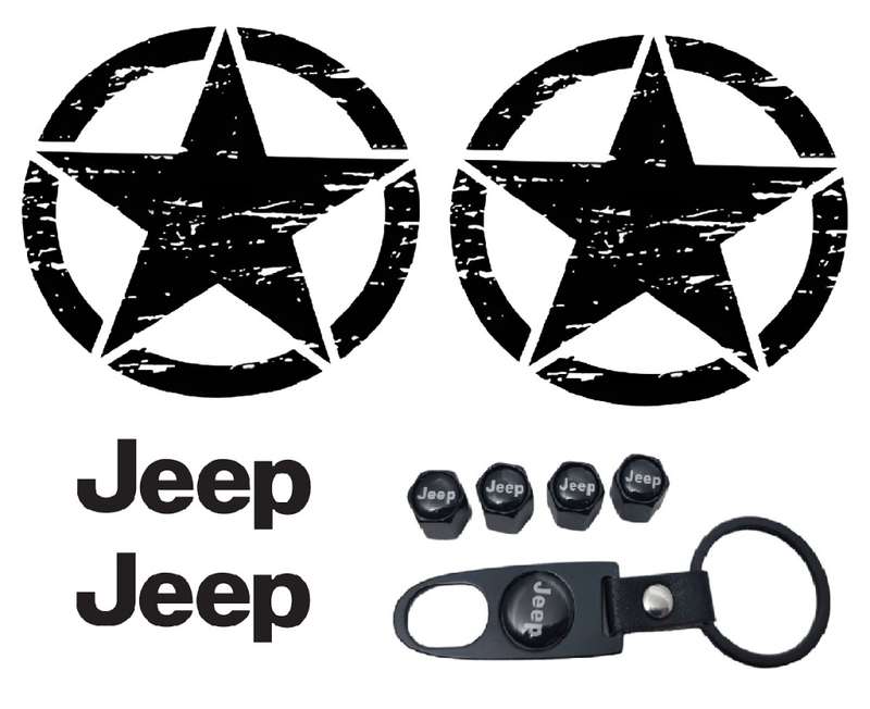 Jeep styling set: Metal Keychain and valve caps, door and fender stickers - Classic