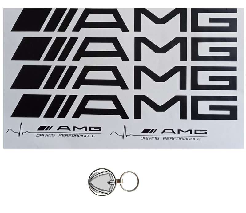 Styling set compatible Mercedes-Benz, AMG Door Sticker and Metal Keychain