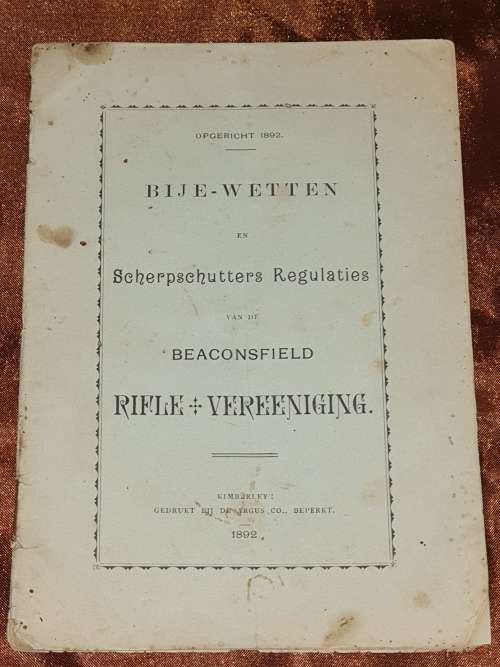 *1892*  Bije-Wetten en Scherpschutters Regalaties. Beaconsfield.